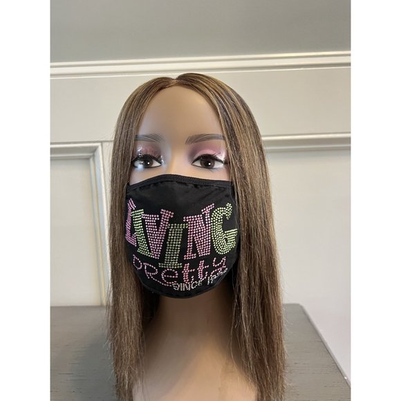 Alpha Kappa Alpha Living Pretty Since 1908 Rhinestone Bling Face Mask Pink - Picture 5 of 11